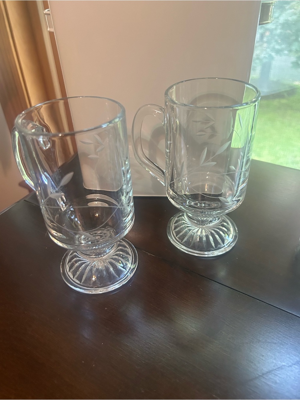 Princess House Irish Coffee Mugs -Clear Etched Glass Pedestal Mugs - Set of 2